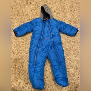 Weatherproof Infant One Piece Blue Puffer Pram Snowsuit Sz. 6-9M